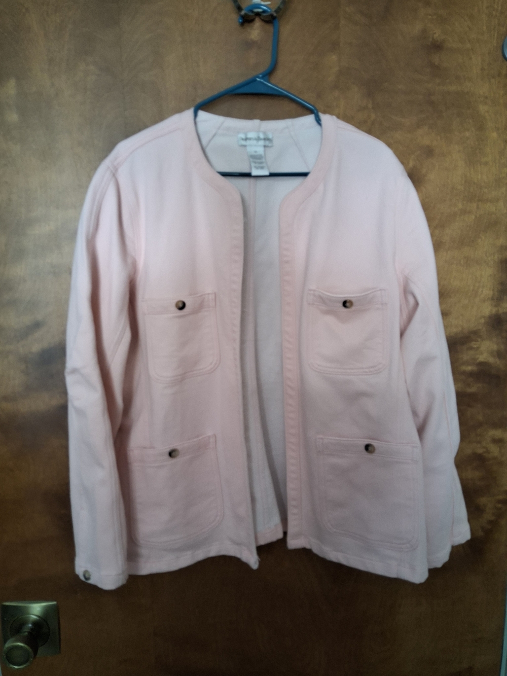 Light Pink Open-Front Pocket Blazer Jacket